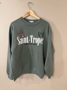 refuge Saint-Tropez Graphic Crewneck Sweater - sage green